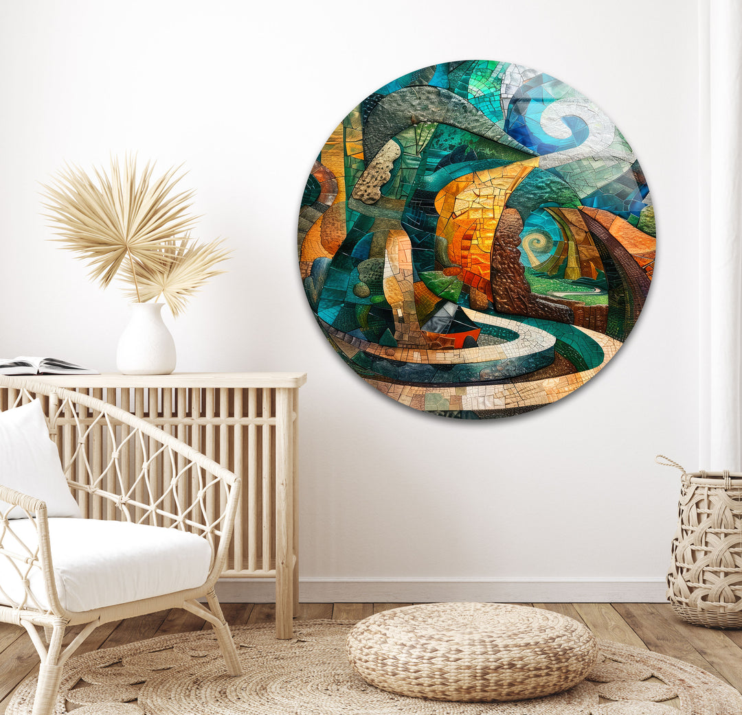 Stained Colored Geometric Glass Wall Art Glass Printing Wall Art, Print photos on glass