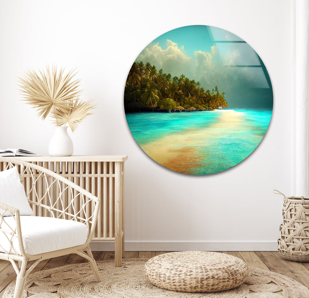 Tropical Island & Palm Tree Glass Wall Art glass pictures for Wall, glass prints wall art