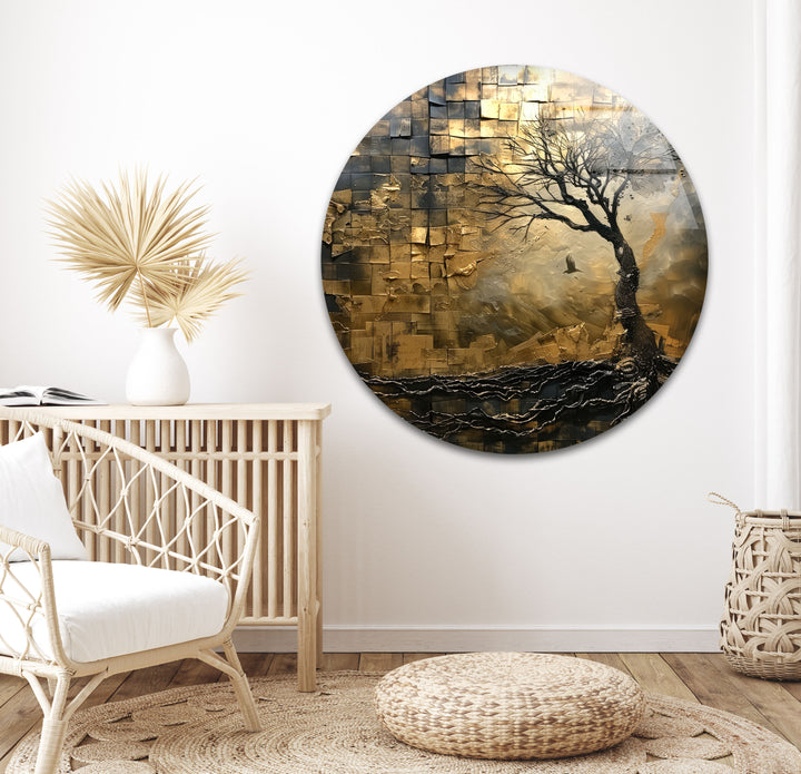 Faded Forest Golden Abstract Tempered Glass Wall Art - MyPhotoStation