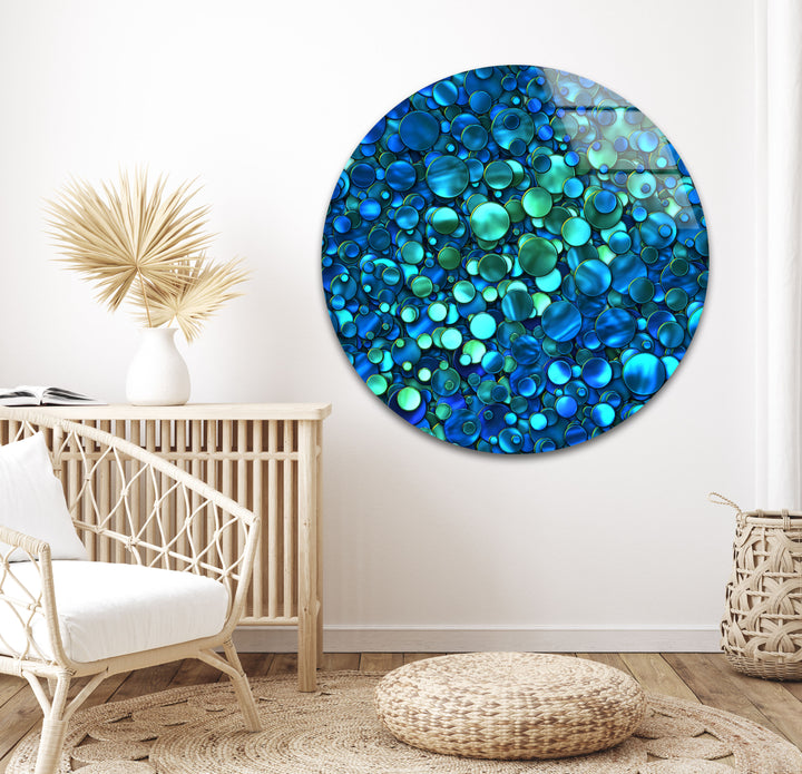 Abstract Blue Circles Glass Wall Art, custom glass pictures, glass art prints