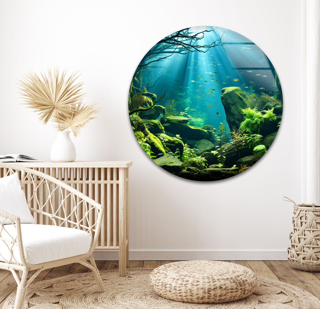 Underwater Forest Glass Wall Art print picture on glass, Tempered Glass Wall Art