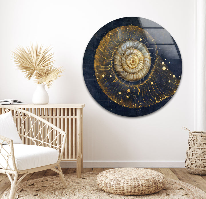 Gold Shiny Snail Shell Modern Abstract Glass Wall Decor Prints