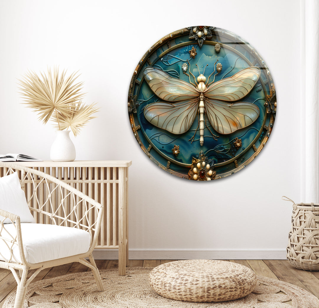 Vintage Dragonfly Glass Wall Art glass pictures for Wall, glass prints wall art