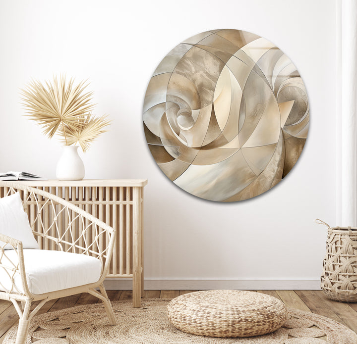 Marble Brown Beige Abstract Round Glass Wall Art