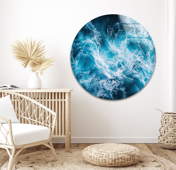 Abstract Blue Water Splash Glass Wall Art glass image printing, glass prints from photos