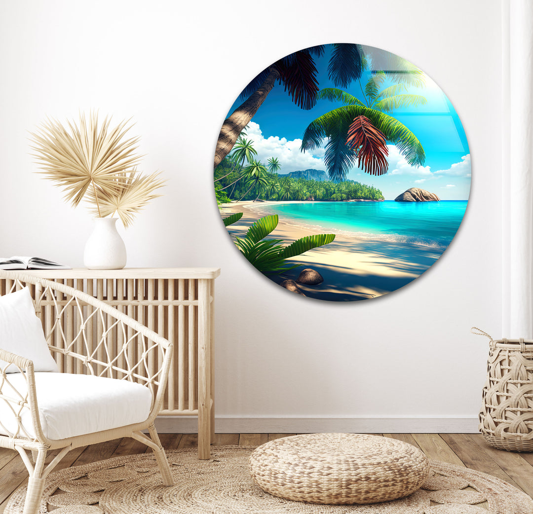 Tropical Island & Palm Trees Glass Wall Art print picture on glass, Tempered Glass Wall Art