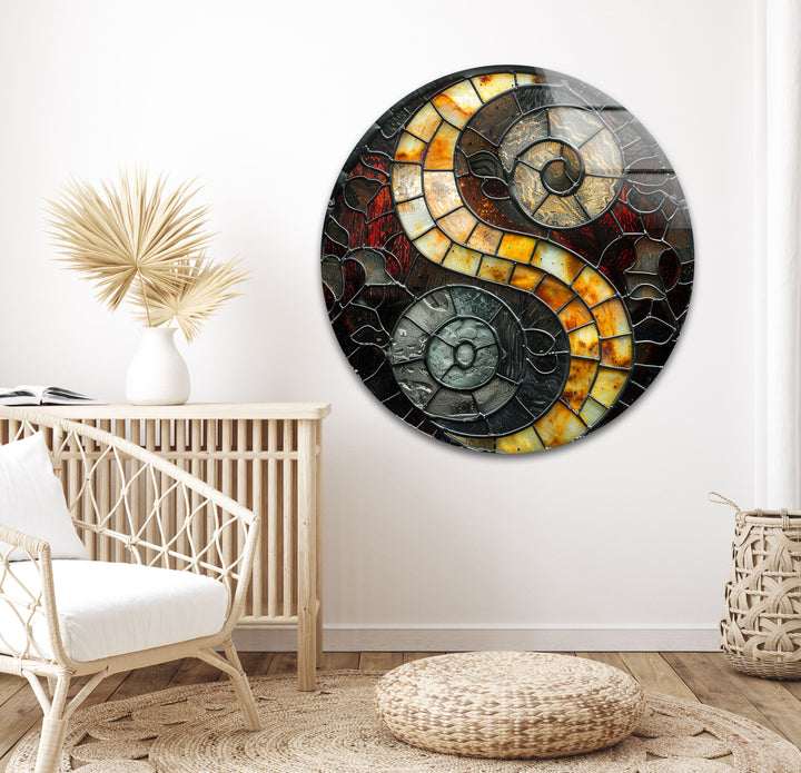 Stained Yin-Yang Glass Wall Art photo print on glass, prints on glass wall art