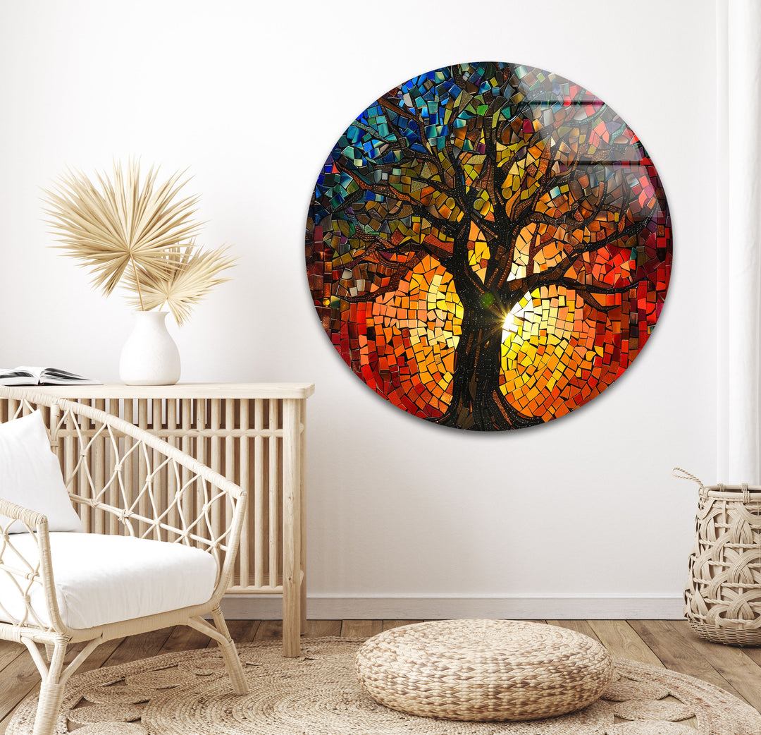 Life of Tree Red & Blue Glass Wall Art print on glass, glass printed photos