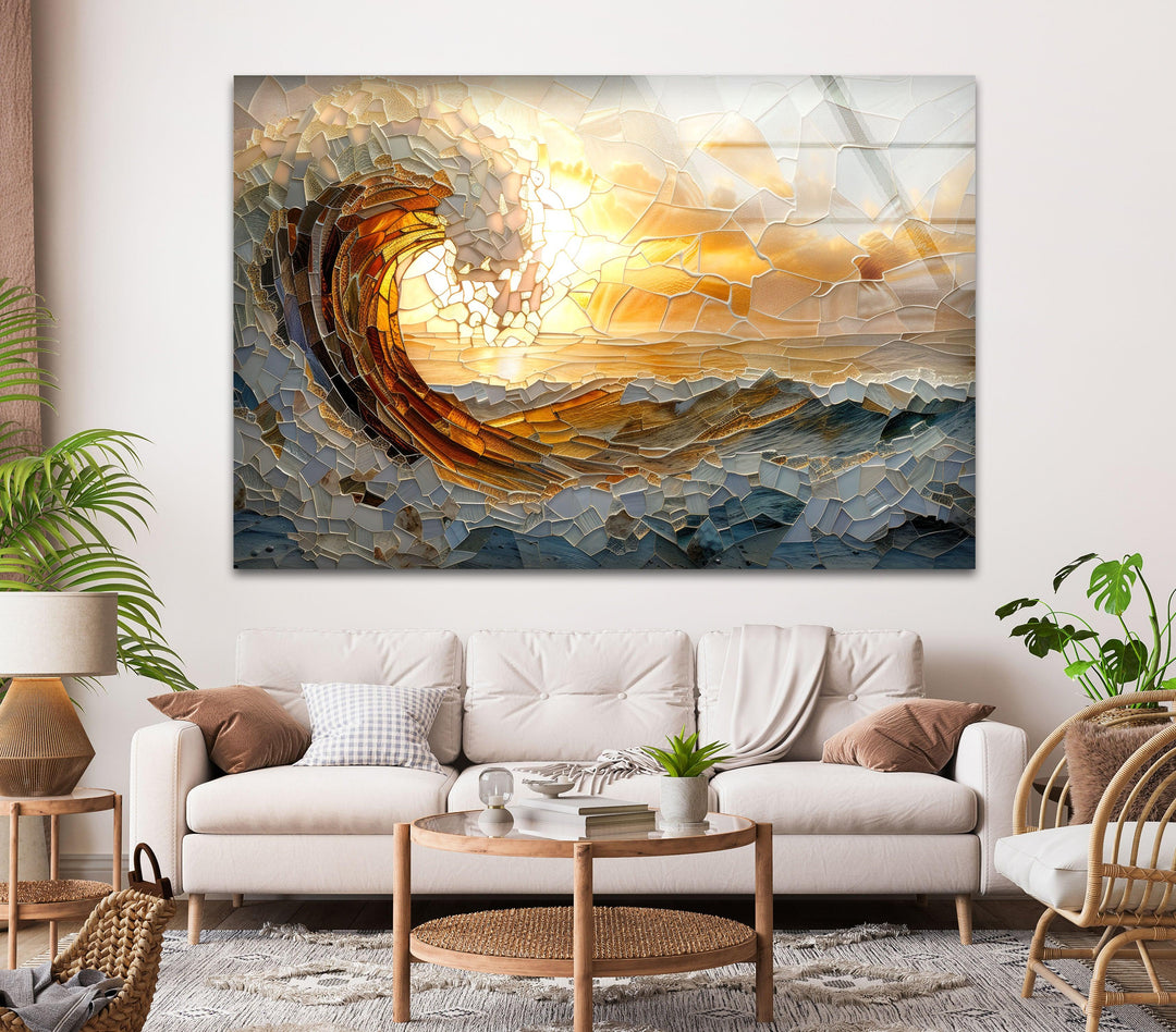 Mosaic Waves Glass Wall Art glass art painting, glass art for the Wall