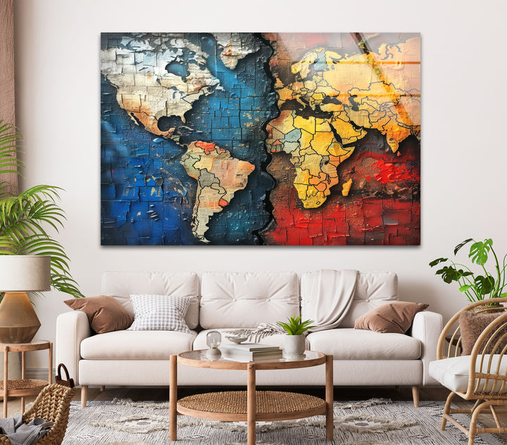 Blue World Map Cool Glass Art & Wall Art Home Decor