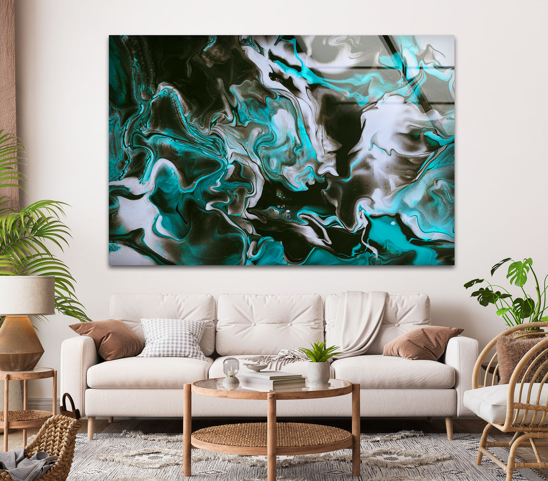 Green and Black Alcohol ink Tempered Glass Wall Art