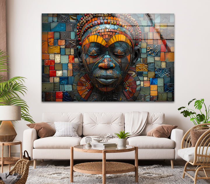 Colorful Mosaic Head Glass Art Painting & Cool Home Decor