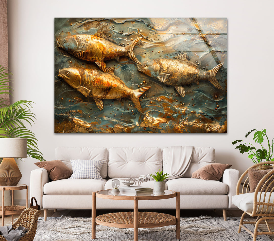 Golden Fishes Glass Wall Art art glass wall art, glass wall art pictures