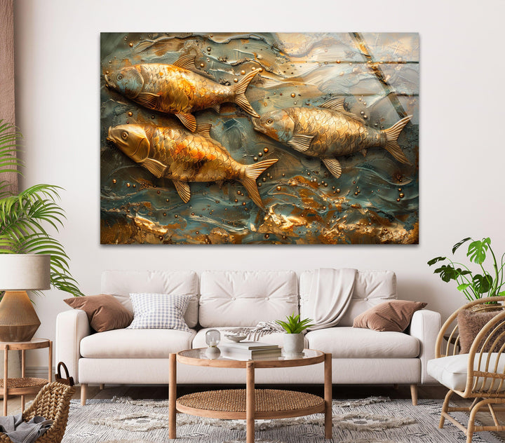 Golden Fishes Glass Wall Art art glass wall art, glass wall art pictures