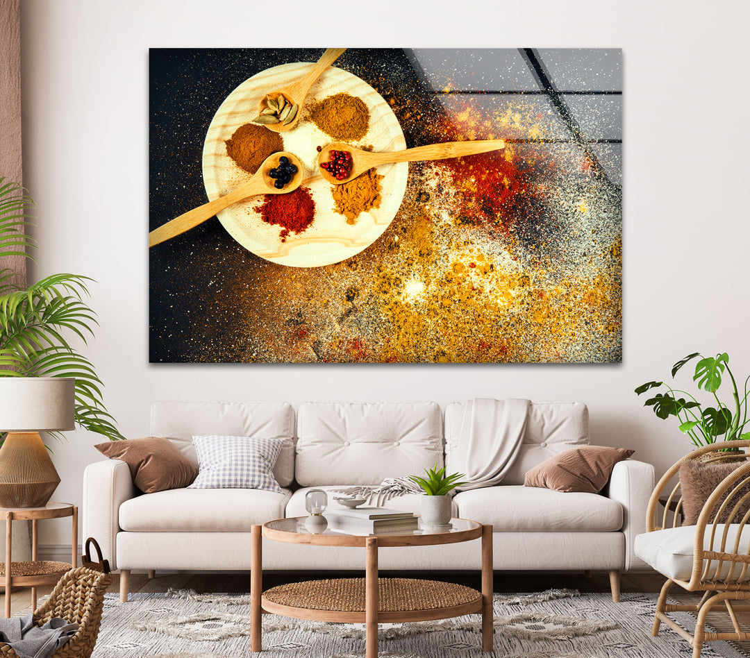 Yellow Spice Glass Wall Art, large glass photo prints, glass wall photos