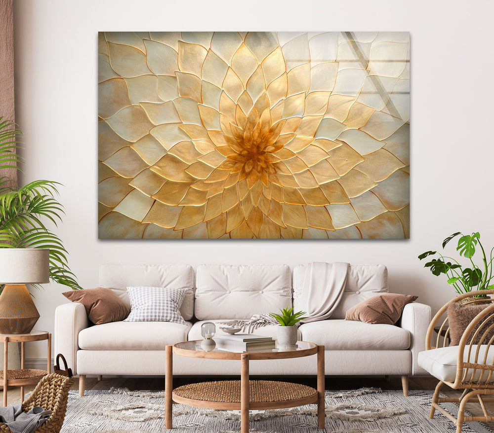 Stained Gold Flower Glass Wall Art glass photo prints, glass picture prints