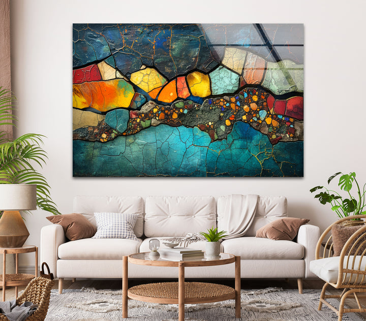 Colorful Stones Mosaic Design Glass Wall Art large glass photo prints, glass wall photos
