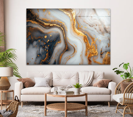 Abstract Marbled Surface Gold Veins Glass Prints