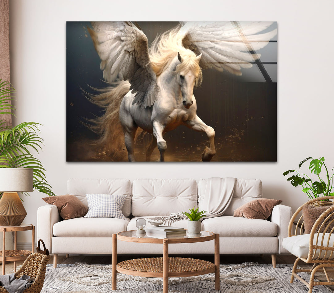 Winged Horses Glass Wall Art glass image printing, glass prints from photos