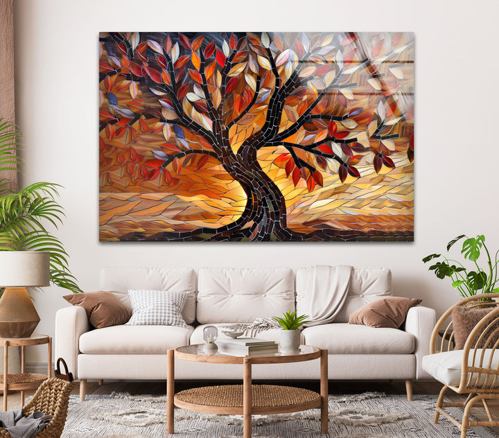 Tree of Life Orange Glass Wall Art glass image printing, glass prints from photos