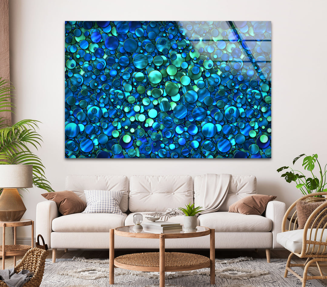 Abstract Blue Circles Glass Wall Art, custom glass pictures, glass art prints