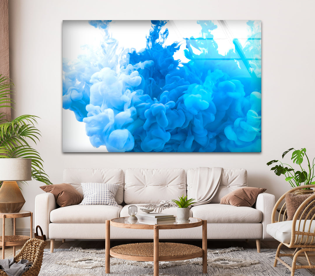 Blue & White Paint Splash Glass Wall Art, picture on glass wall art, photos printed on glass