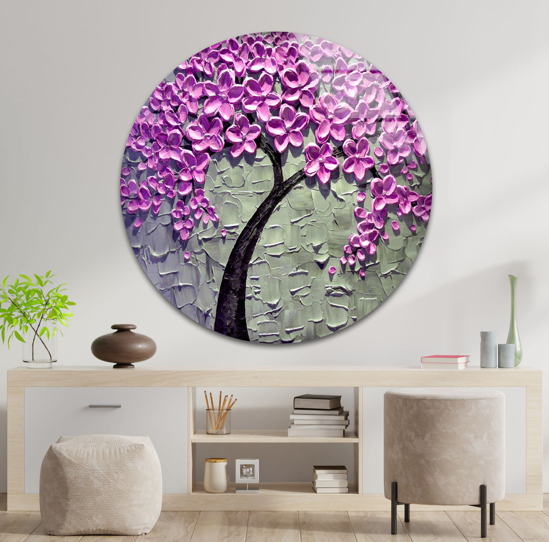 Flower Tree Oil Painting Glass Wall Art, glass image printing, glass prints from photos