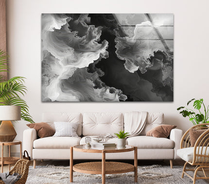 Black & White Abstract Wave Glass Wall Art