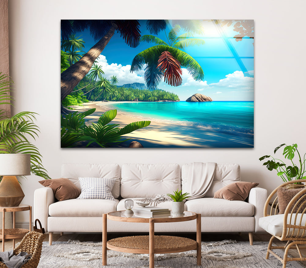 Tropical Island & Palm Trees Glass Wall Art custom glass photo prints, large glass prints