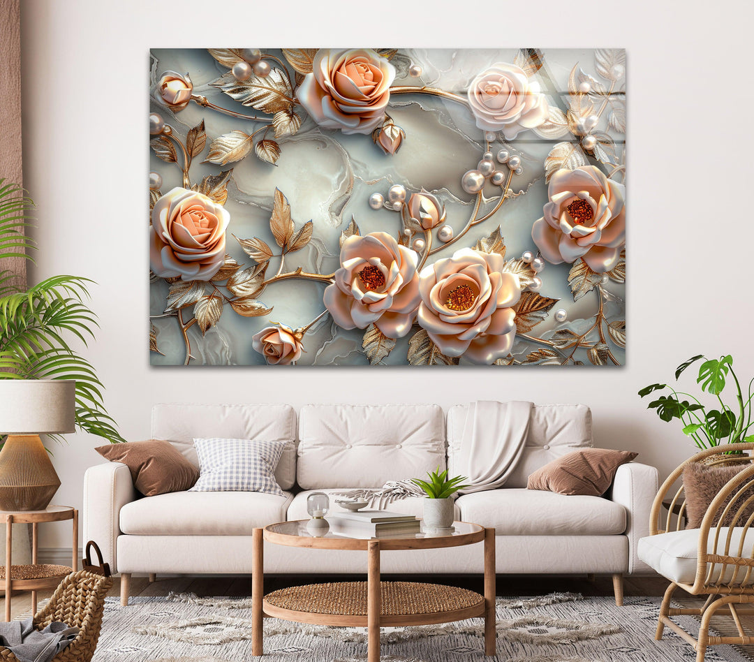 White Pearl Floral Glass Wall Art, art glass wall art, glass wall art pictures