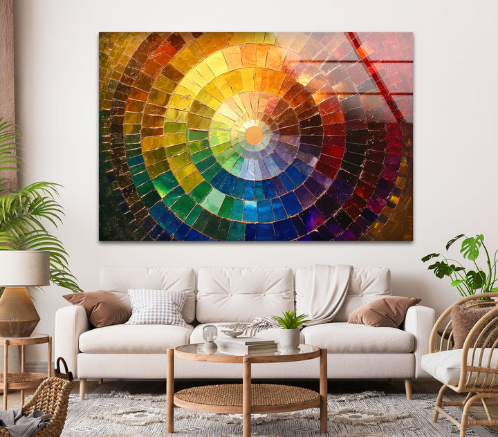 Colored Circle With Rainbow Glass Wall Art photo print on glass, prints on glass wall art