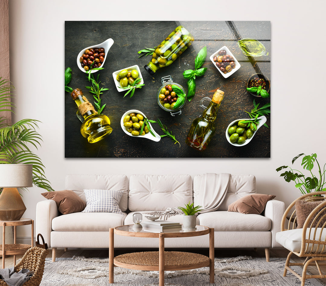 Bunch Of Olives Glass Wall Art, custom glass pictures, glass art prints