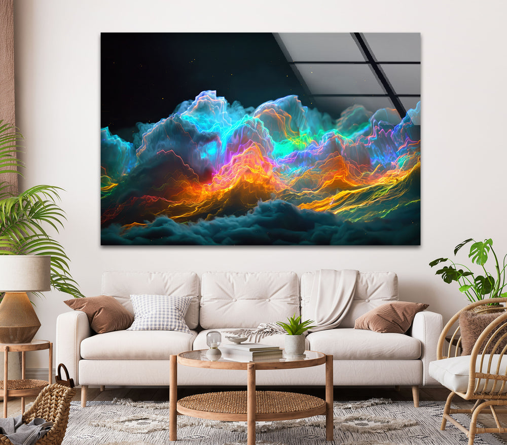 Vibrant Abstract Clouds Tempered Glass Wall Art