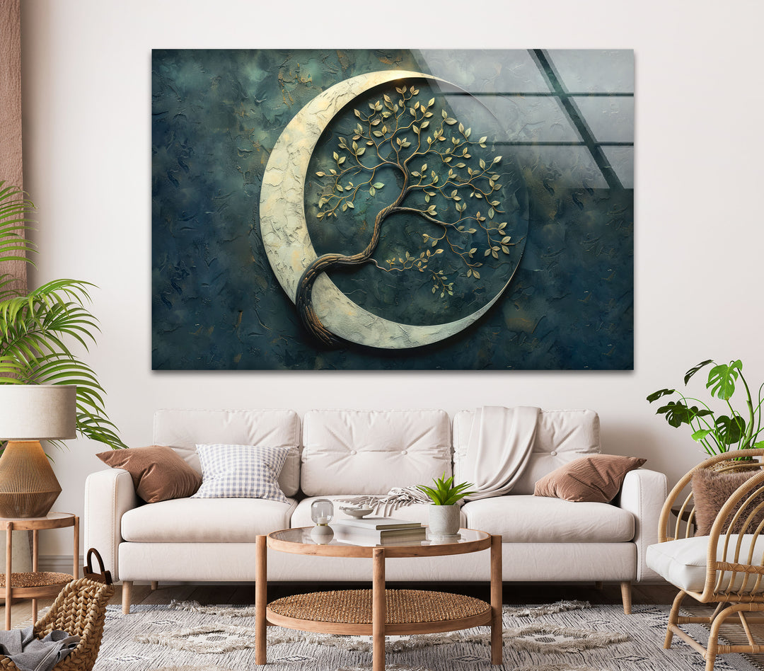 Moon Tree Marble Glass Wall Art custom glass photo prints, large glass prints