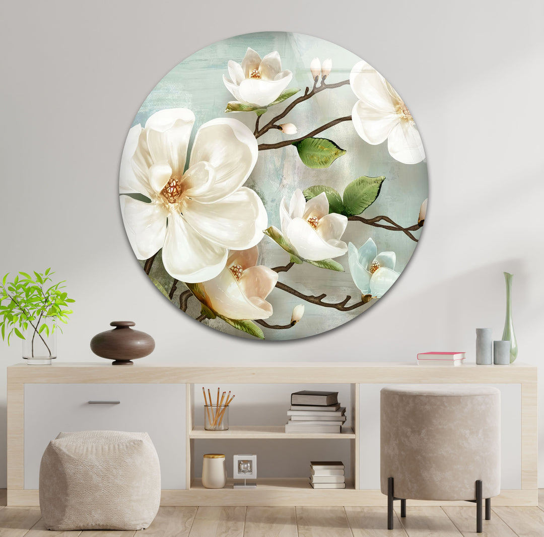 Magnolias Oil Paintings Glass Wall Art, custom glass photo prints, large glass prints