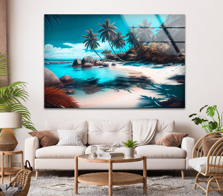 Tropical Beach Palm Trees Glass Wall Art glass photo prints, glass picture prints