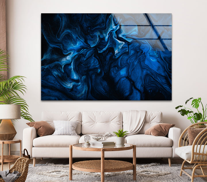 Vivid Dark Blue Abstract Glass Wall Art, art glass wall art, glass wall art pictures 