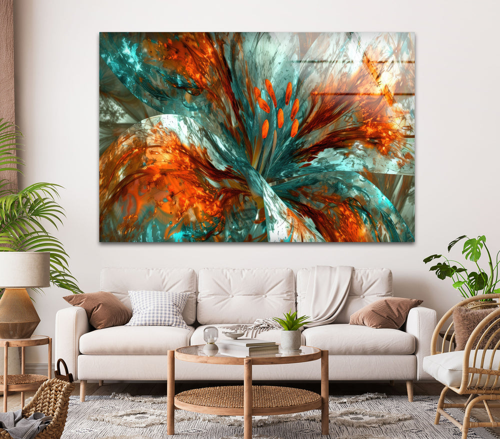 Abstract Floral Painting Glass Wall Art photo print on glass, prints on glass wall art