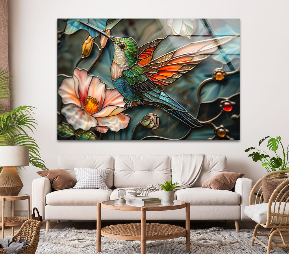 Green Hummingbird Glass Wall Art large glass photo prints, glass wall photos