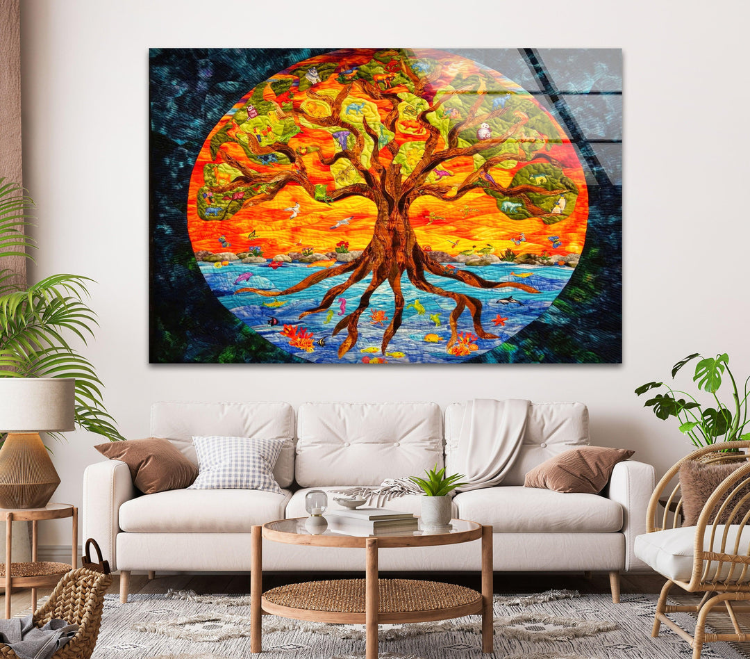 Big Tree Of Life Glass Wall Art, picture on glass wall art, photos printed on glass