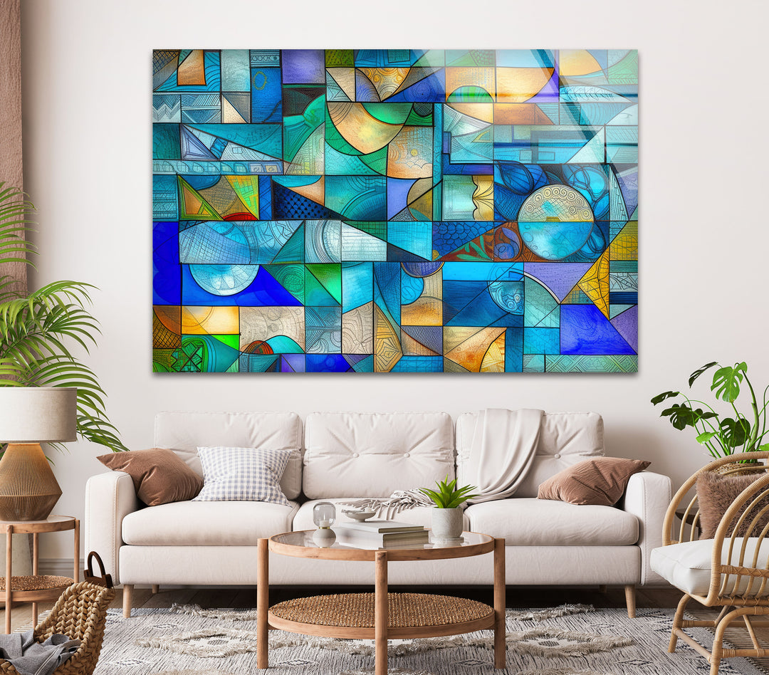 Geometric Colorful Glass Wall Art custom glass pictures, glass art prints