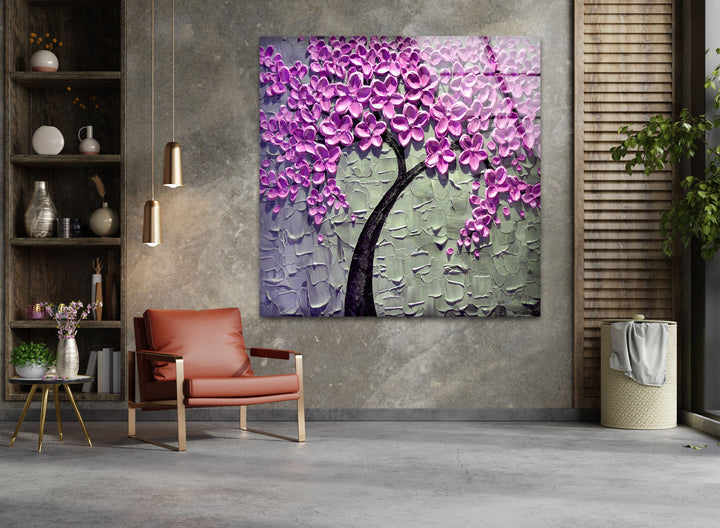 Flower Tree Oil Painting Glass Wall Art, glass photo prints, glass picture prints