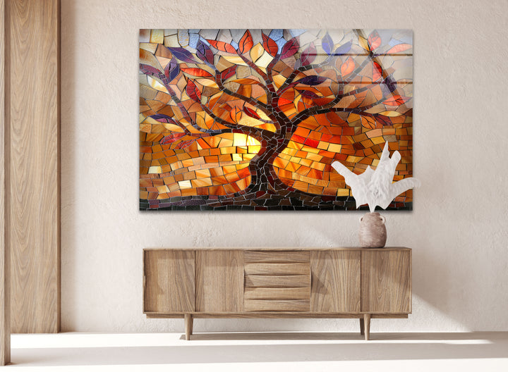 Stained Tree of Life Orange Glass Wall Art Glass Printing Wall Art, Print photos on glass