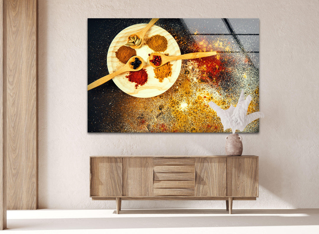 Yellow Spice Glass Wall Art, picture on glass wall art, photos printed on glass