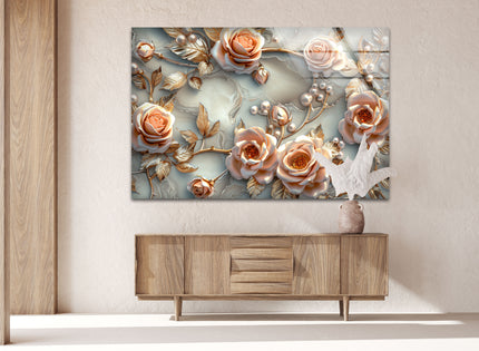 White Pearl Floral Glass Wall Art