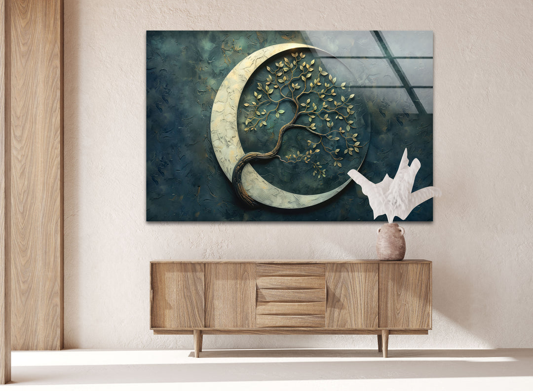 Moon Tree Marble Glass Wall Art glass pictures for Wall, glass prints wall art