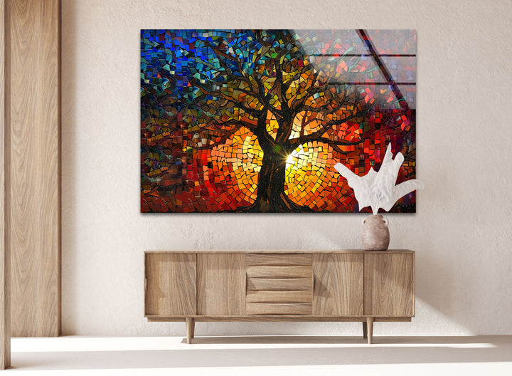 Life of Tree Red & Blue Glass Wall Art Glass Printing Wall Art, Print photos on glass