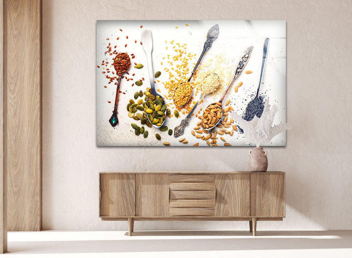 Spoons with Spices Glass Wall Art, custom glass pictures, glass art prints