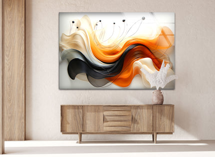 Abstract Orange & Black Wave Glass Wall Art