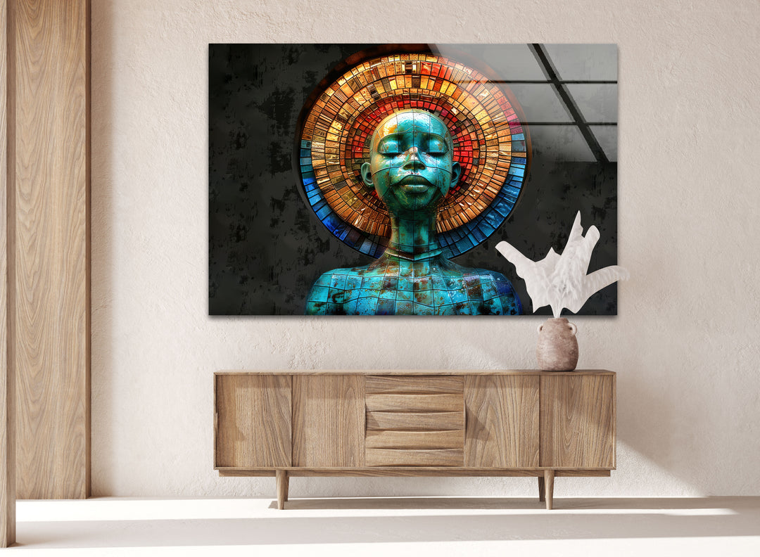 Colorful Mosaic Head Glass Wall Art